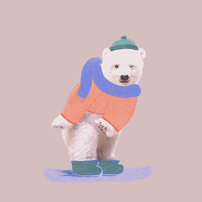 Winter team animal bear collage illustration mix art pastel color