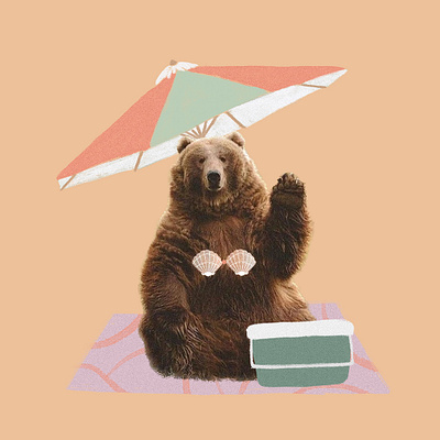 Summer team animal bear collage illustration mix art pastel color