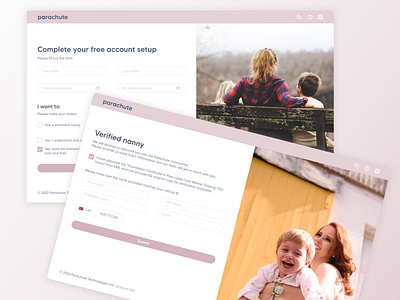 parachute children design forms job search pink post partum ui ux verified website website design