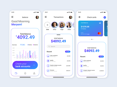 Bank (Money) App UI Design account app design balance bank blue design home page inspiration money my cards overview payments pro profile promotions saving sign in transactions ui ux