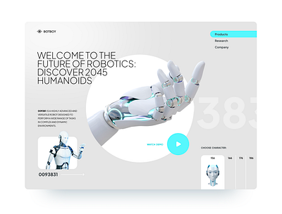 Humanoid Company page UI concept ai artificial inteligence blue cyborg design flat humanoid ladning page robot robots sci fi sifi ui