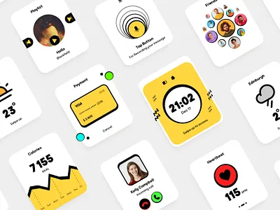 Smart Watch Interface branding brutalism brutalism design design graphic design illustration media cards neobrutalism smart watch smart watch design smart watch interface smart watch ui typography ui ui design ux vector watch