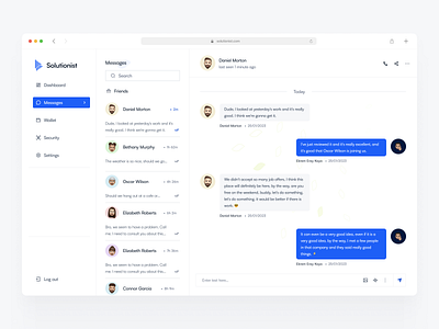 Solutionist - Message Page bank chat dashboard design finance graphic design interface interface design logo mesage message talk text ui user ux web design