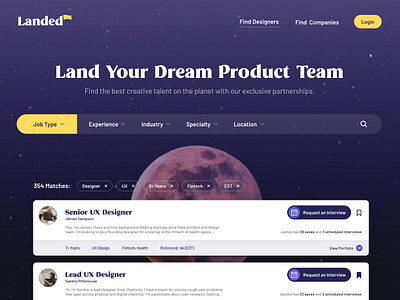 Landed - A Talent and Job Finder for Product Teams career finder career search design careers designer search developer search job finder job finder platform job finder website job search job search platform job search website product careers product team talent search