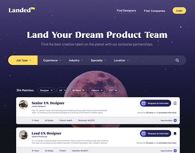 Landed - A Talent and Job Finder for Product Teams career finder career search design careers designer search developer search job finder job finder platform job finder website job search job search platform job search website product careers product team talent search