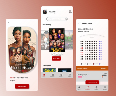 Inter-Cinema Mobile App branding design figma graphic design illustration ui ux web dev