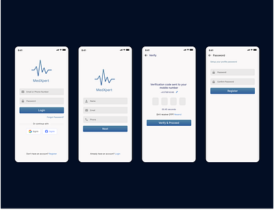 MedXpert Medical Consultation Mobile App - Onboarding consultation login medical mobile mobile app onboarding otp register reset reset password ui