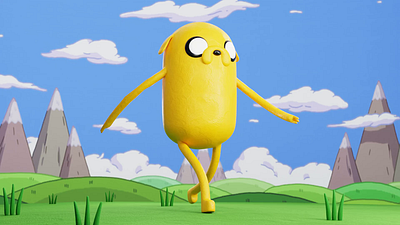 Jake's journey (Adventure Time) 3d adventure time awesome blender bmo cartoon clay doh cloud cute finn fun graphic design grass jake looping model style walk wind yellow