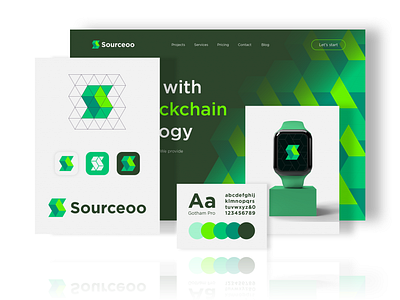 Sourceoo - Visual identity system abstract ai blockchain branding clever colorful crypto cube data digital geometry green hexa identity letter logo monogram s secure technology