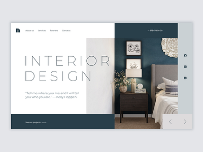 Main page for an interior design studio website artist branding design furniture graphic design interior interior design logo main page quote room ui ui design web