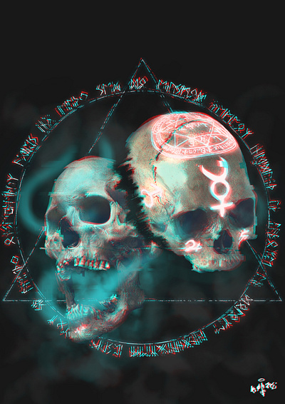 Glitchy glitch graphic design photoshop runes skull