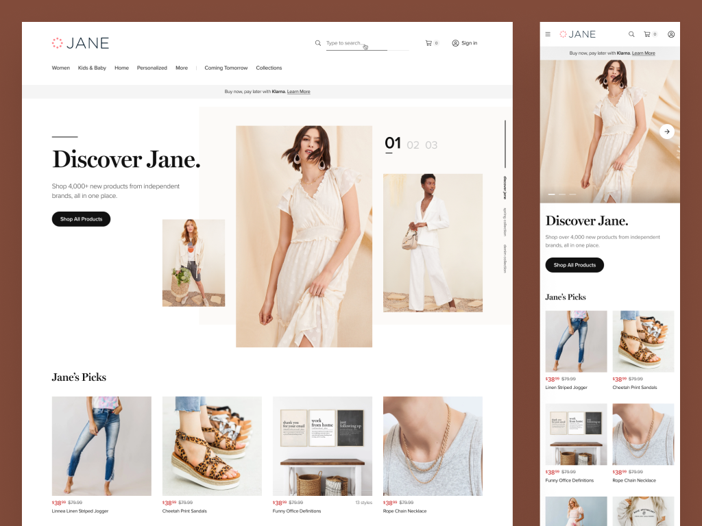 Jane Home - Responsive desktop ecommerce fashion home responsive web website