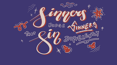 Judging Sinners calligraphy design hand lettering illustration judge lettering procreate purple red sin sinners type typography write