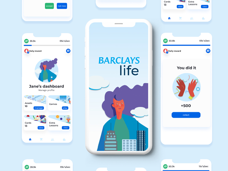 cover shot depicting multiple screens for Barclays life,