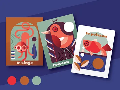 The animals animals bird fish flat monkey texture vector