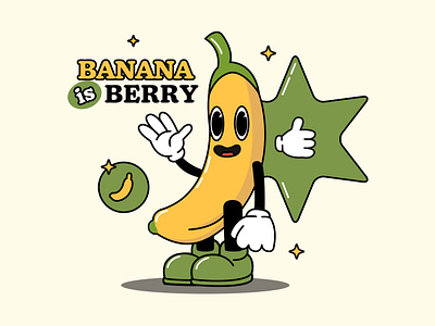 Banana is Berry Illustration banana berry cartoon color design flat fruit graphic design illustration vector vintage yellow
