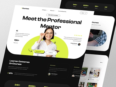 Coursea - Course Website Platform black bold certification course elegant green landing page learn learning mentor minimalist online class online course ui uidesign uiux uiuxdesign uxdesign website course website platform course