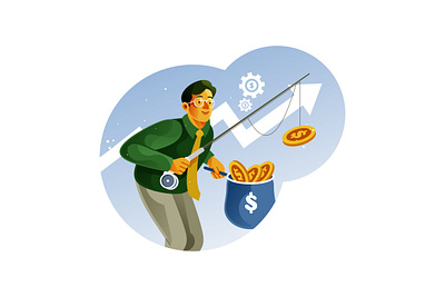 Businessman fishing money illustration market