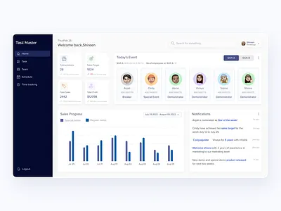 Task Master Staff Management Web Application - Dashboard dashboard design employee figma graphic design product product design task task manager ui uiux ux web app