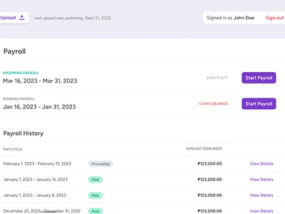 Payroll System dashboard hr payroll ui