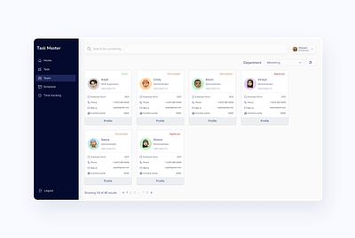 TaskMaster Staff Management Web Application - Employees/Team department design employees product design task task manager team ui uiux ux web web app