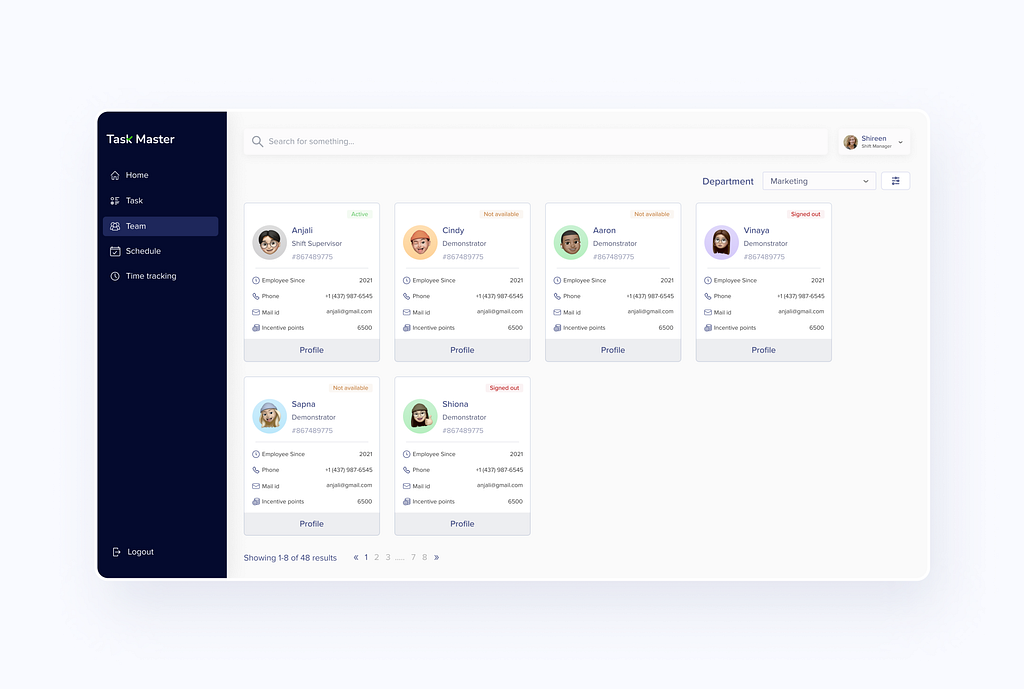 TaskMaster Staff Management Web Application - Employees/Team by Shireen ...