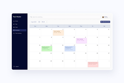 TaskMaster Staff Management Web Application - Monthly Calendar calendar design employee monthly calendar product design task task manager task master ui uiux ux