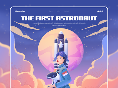 Indonesia's first female astronaut-Header Illustration astronaut design header hero illustration rocket space spaceship ui women womenday