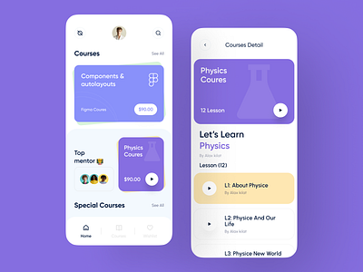 Courses App UI course design education home screen ios minimal app mobile ui modern app online class online courses online school school ui ux