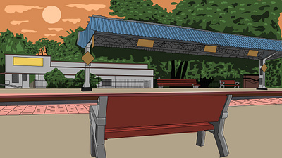Illustration of Rail Station drawing illustration minimalist natural vectorart