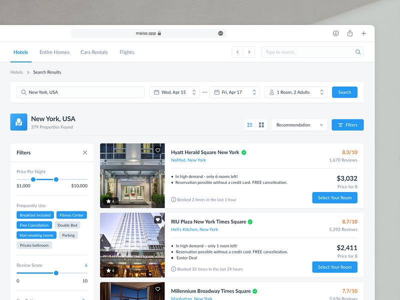 Hotels - Booking Web App airbnb appartments booking cards dashboard exploring holiday hotels minimalistic travel ui ux vacation web