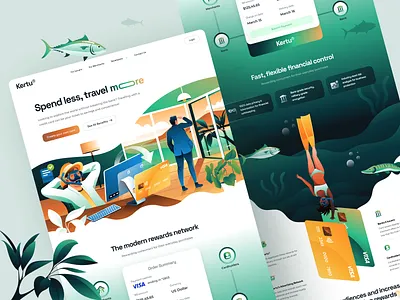 Kertu - Traveler Credit Card Landing Page Exploration bank branding credit card design finance hero illustration illustration landing page payment payment gateway transaction traveling ui ui design website