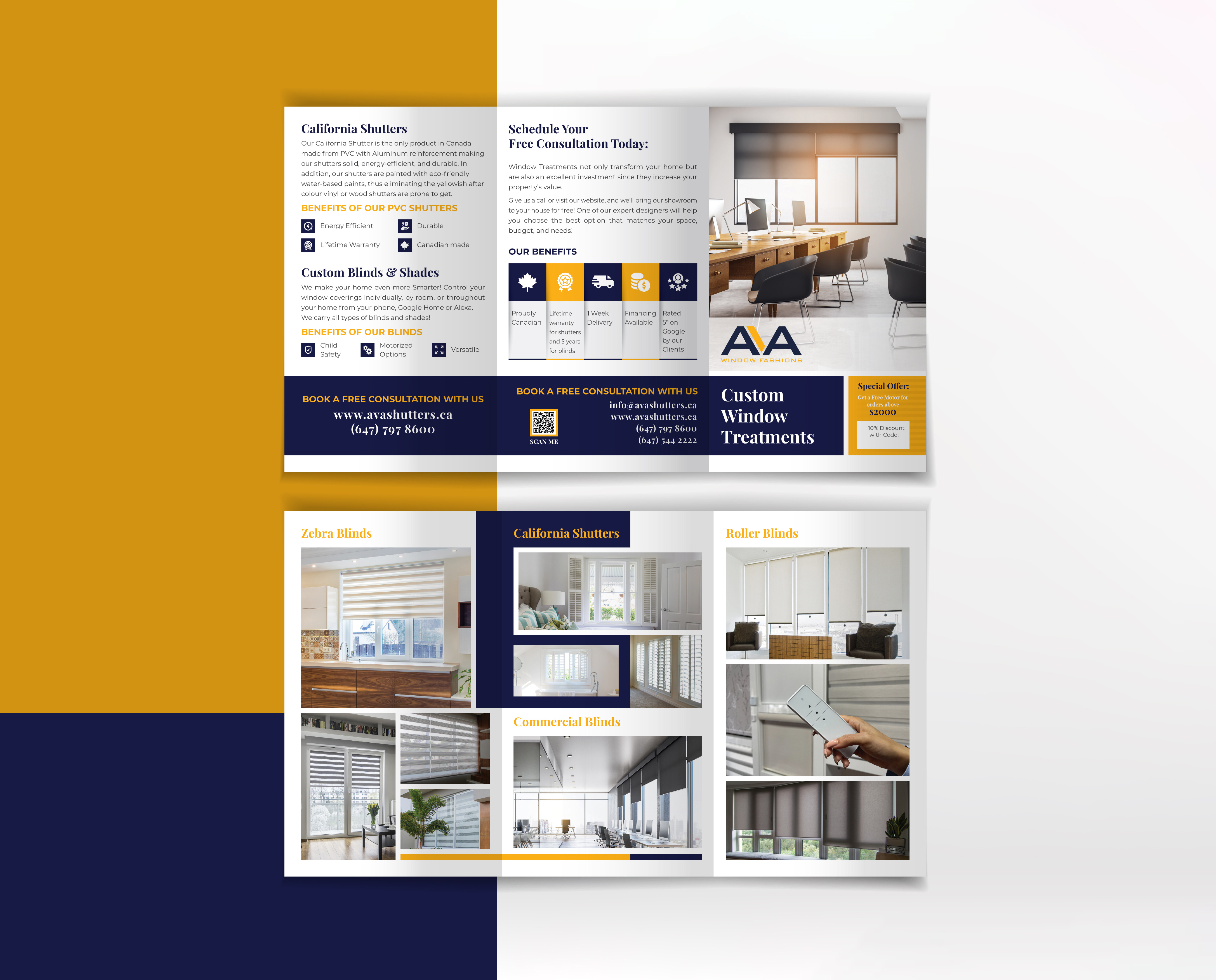 Custom Window Treatment Company Tri-Fold Brochure Design 3d animation bi fold brochure branding brochure brochure design corporate design custom window design flyer flyer design graphic design logo motion graphics tri fold tri fold brochure ui window repair window repair company window treatment