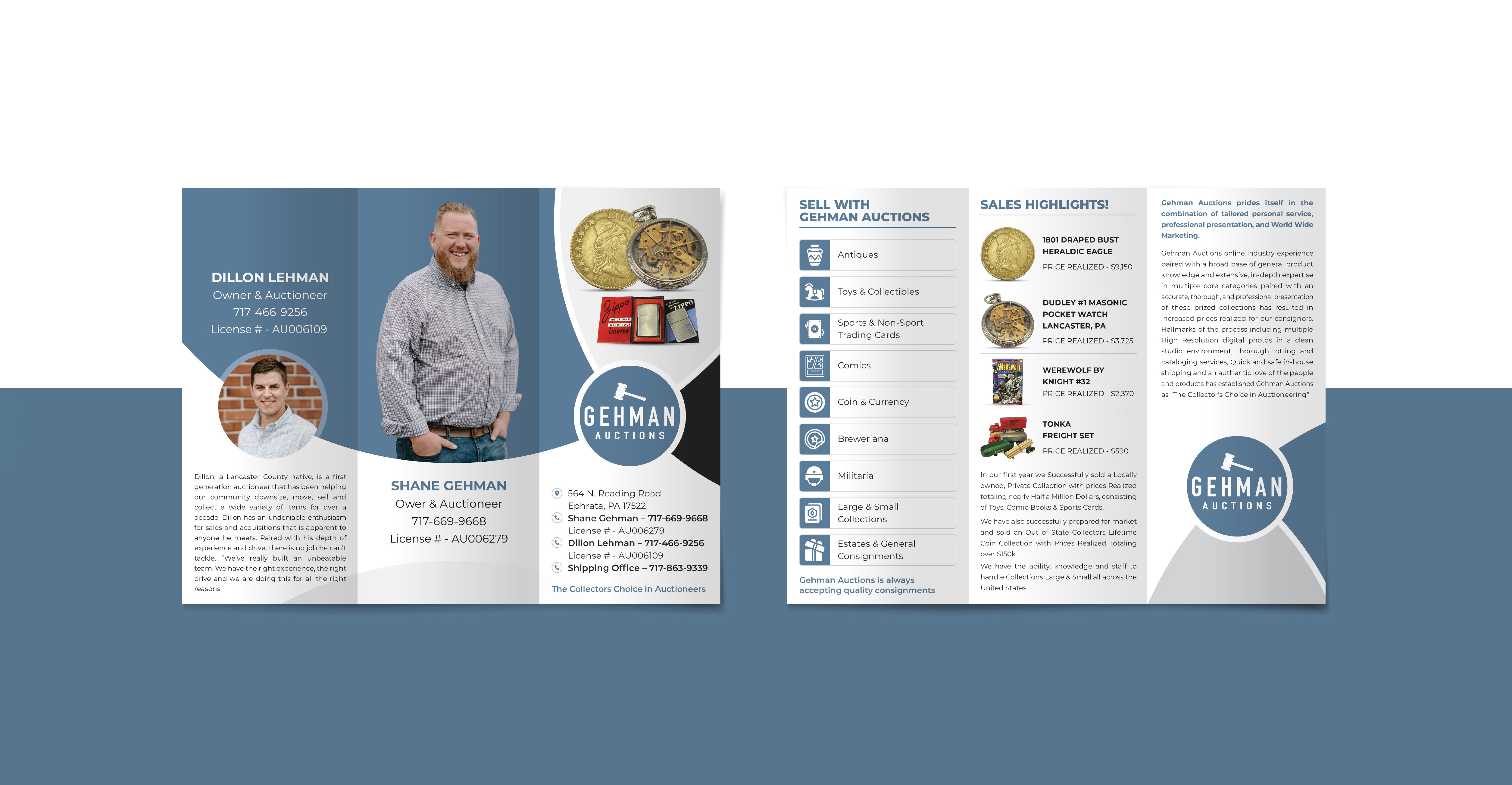 Auctions Company Tri-Fold Brochure Design 3d animation auction company auction product bi fold brochure booklet branding brochure catalog design corporate design design flyer flyer design graphic design illustration logo motion graphics tri fold brochure ui z fold brochure