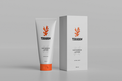 Cosmetic sunscreen lotion packaging design box packaging branding clean cosmetic packaging creative design graphic graphic design grey logo logo design minimal orange packaging packaging design product label sunscreen packaging tube packaging
