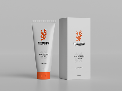 Cosmetic sunscreen lotion packaging design box packaging branding clean cosmetic packaging creative design graphic graphic design grey logo logo design minimal orange packaging packaging design product label sunscreen packaging tube packaging