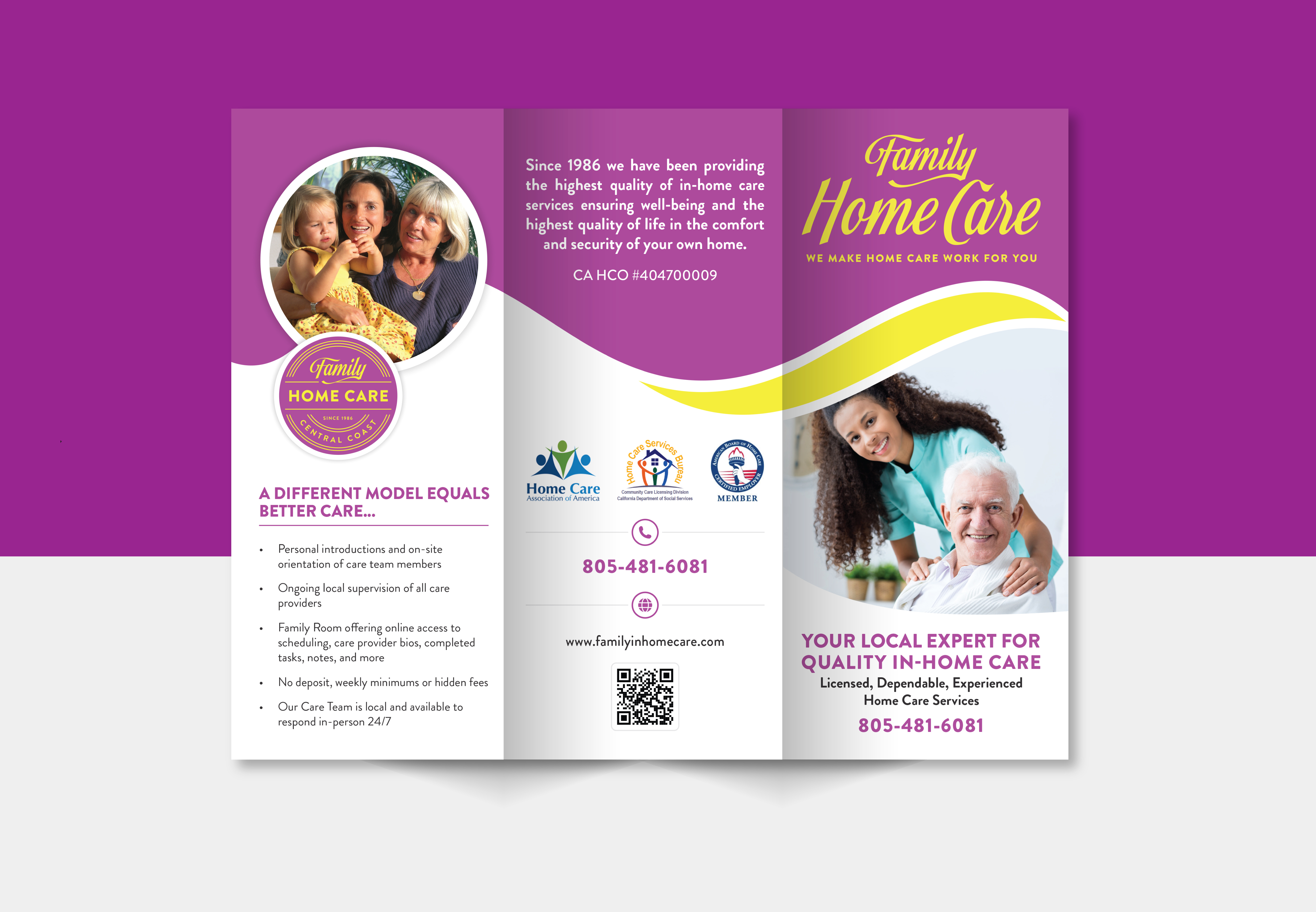 Family Home Care Tri-Fold Brochure Design 3d animation bi fold brochure branding brochure corporate design design family care family care brochure flyer flyer design graphic design illustration logo motion graphics senior care senior living tri fold brochure ui z fold brochure