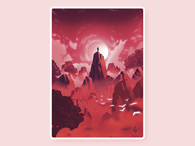 The Summit art digital art graphic design hill illustration ipad pro mist moon mountain naruto peak pink procreate red sky summit valley visual