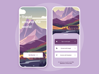 Travel around the world app design ui