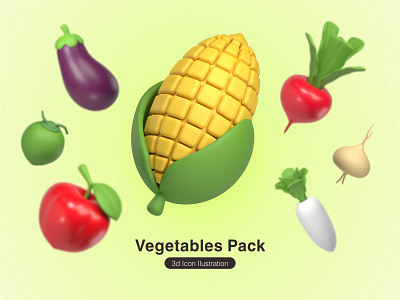 Vegetables 3d Illustration Pack cartoon design fresh fruit graphic design icon illustration landing natural pack page ui vegetables
