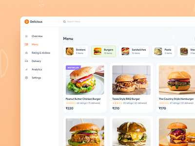 Restaurant admin - menu dashboard admin panel dashboard design food menu restaurant ui