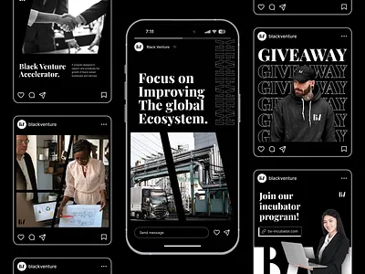 Black Venture - Social Media ads black blackventure branding capital clean content elegeant graphic design instagram media mockup post professional promotion social social media story venture white