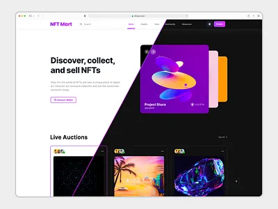 NFT Marketplace Website bitcoin blockchain crypto art dark ethereum light marketplace nft nft market designs nft marketplace nft marketplace website nft ui nft ux nft web nft website design ui ux web design web3 website