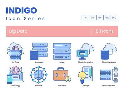 80 Big Data Icons - Indigo Series branding design graphic design icons illustration vector