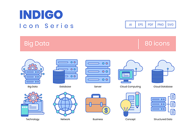 80 Big Data Icons - Indigo Series branding design graphic design icons illustration vector