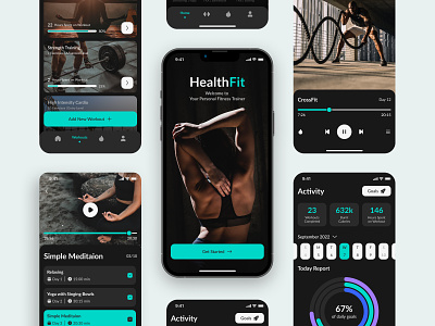 HealthFit - mobile app account activity application calories elinext fit app fitness goals health login meditation mobile mobile app mobile design music sign in sign up ui ux workout