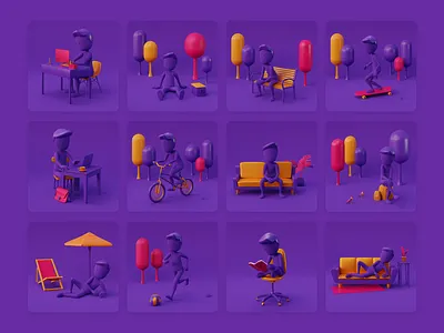 set of 3D stickmans 3d 3d art design graphic design illustration lowpoly stickman