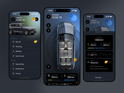 Volvo Cars App - Dark Mode 🌞🌜 app design app designer application automotive car charging dark mode dynamic island electric electric car electricity ios iphone iphone14 mobile app product design ui user interface ux volvo