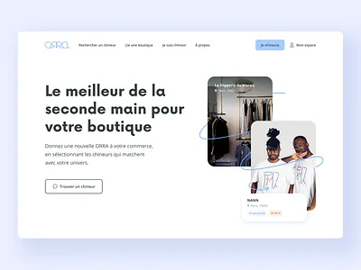 ORRA - Homepage blue cards clothes design desktop interface line thrift shop ui ux website