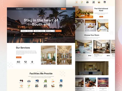 Hotel Booking Website Design - Landing Page / Home Page UI accomodation booking complex holiday hotel hotel booking hotels landing page luxury minimal reservation resort room room booking spa traveling ui web design website design